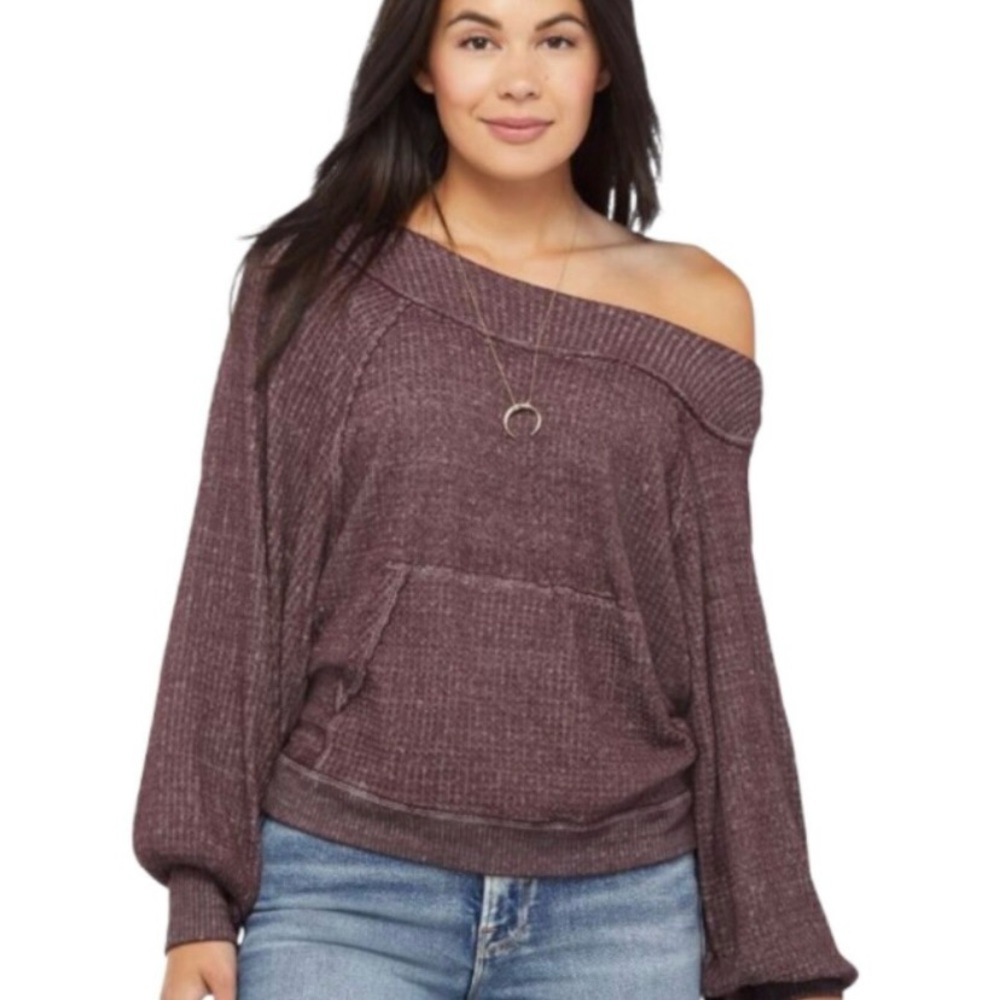 GUC We The Free/Free People V-neck Thermal Waffle Tunic Top - oversized